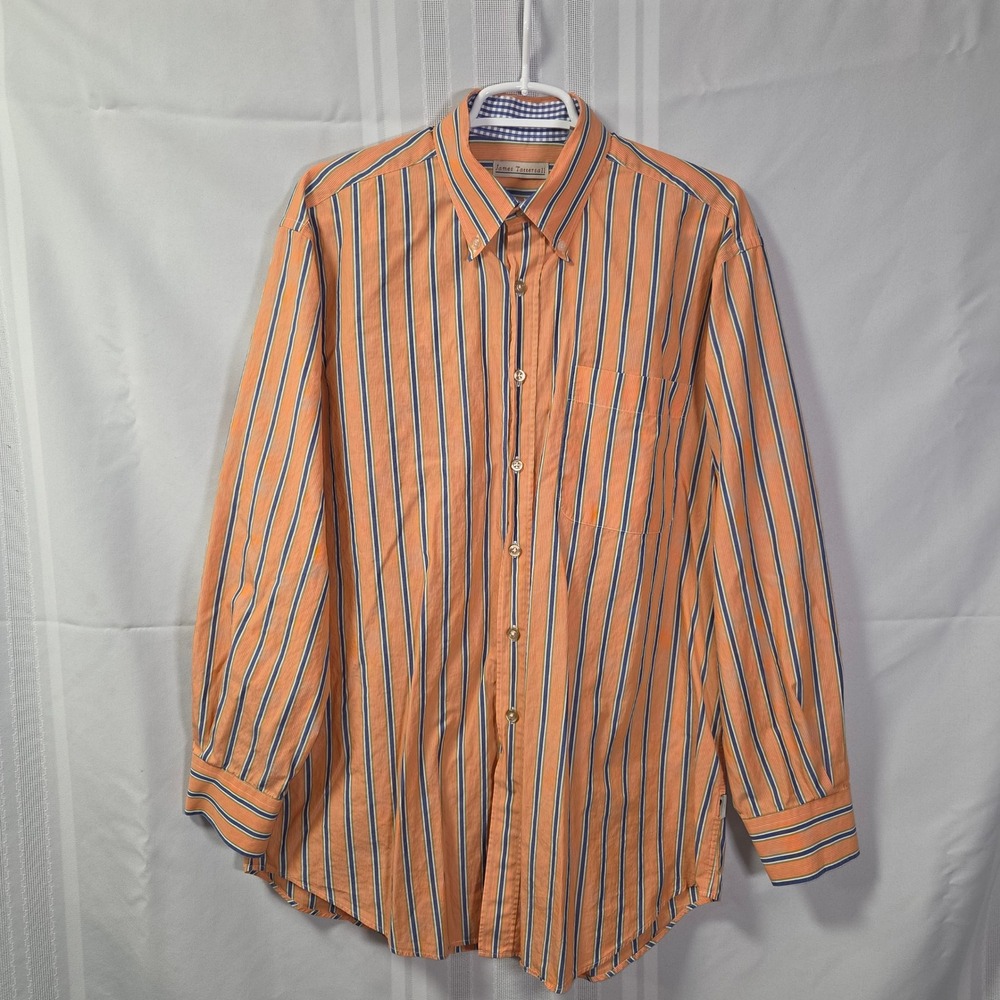 James Tattersall Button Down Mens XL Orange Multi Stripe Long Sleeve Shirt